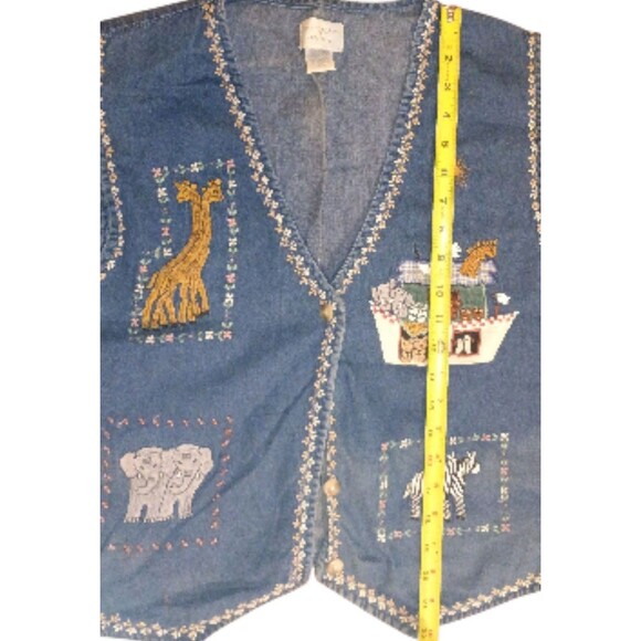 Christopher & Banks Denim Vest Embroidered Noahs Ark Size XL Blue Vintage - Picture 11 of 11